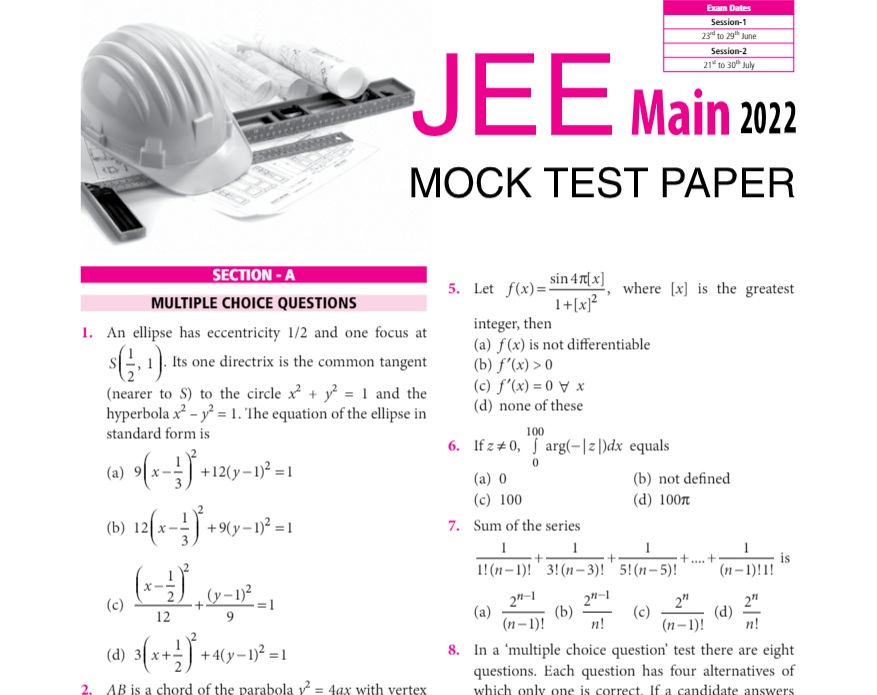 JEE Main 2022 Mock Test Paper Pdf