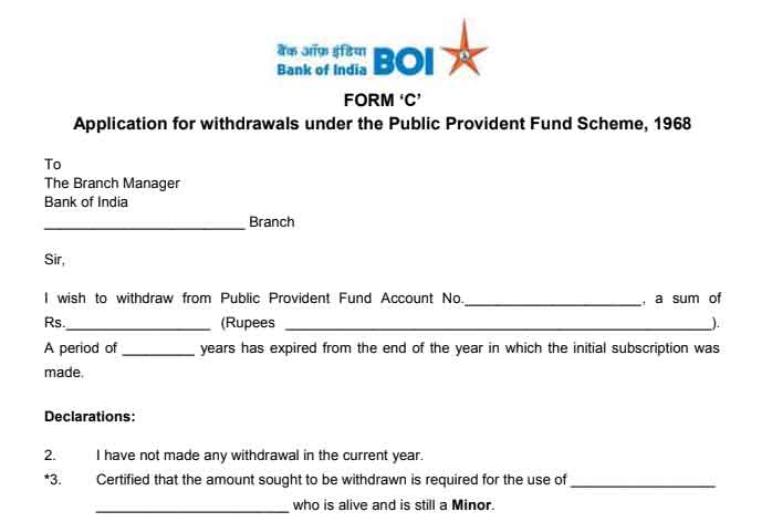 Bank of India PPF Withdrawal form Pdf