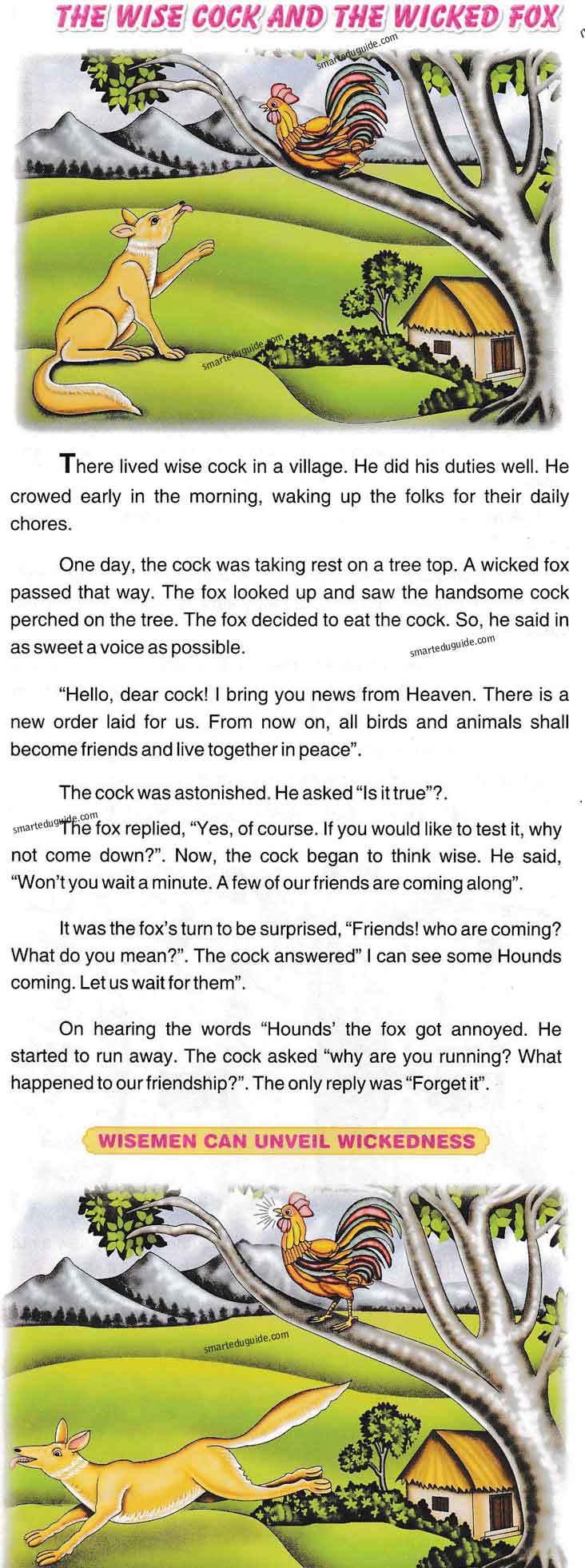 The wise Cock and Wicked fox Moral Story