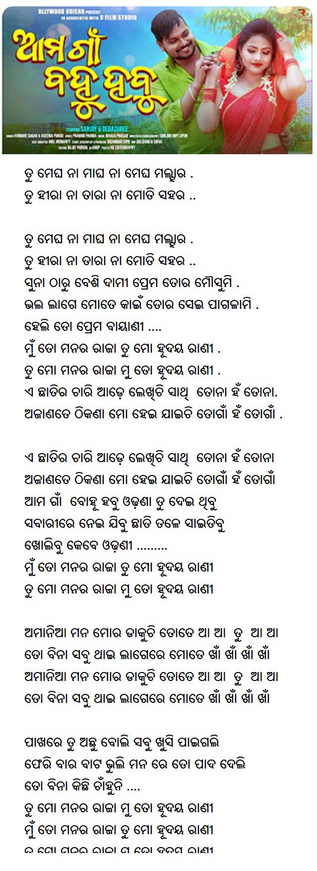 Tu Mo Manara Raja odia Lyrics