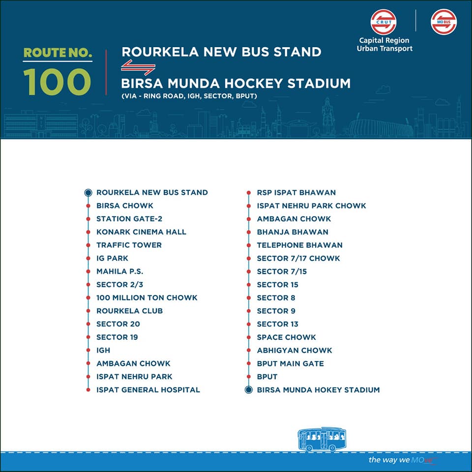 Route No 100 Rourkela New Bus Stand to Birsa Munda Hockey Stadium