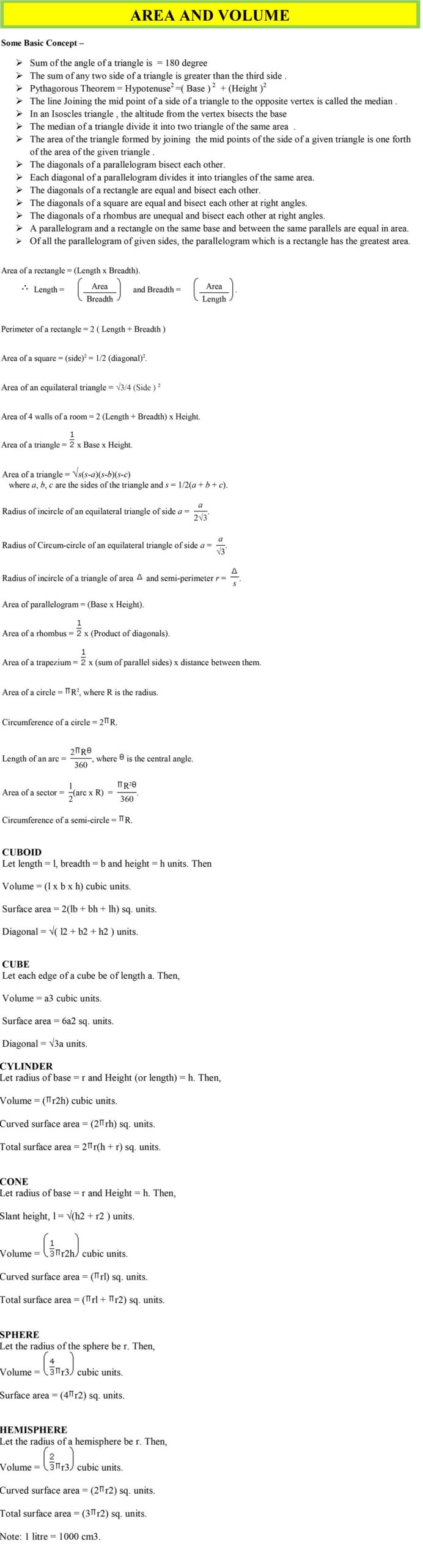 Area and Volume Formulas Tricks