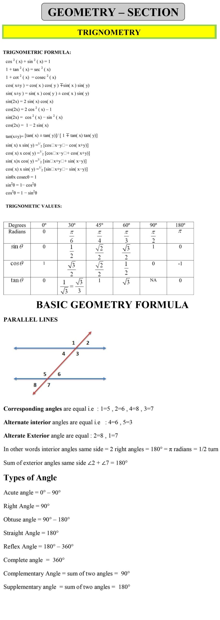 Geometry Formulas and Tricks Examples