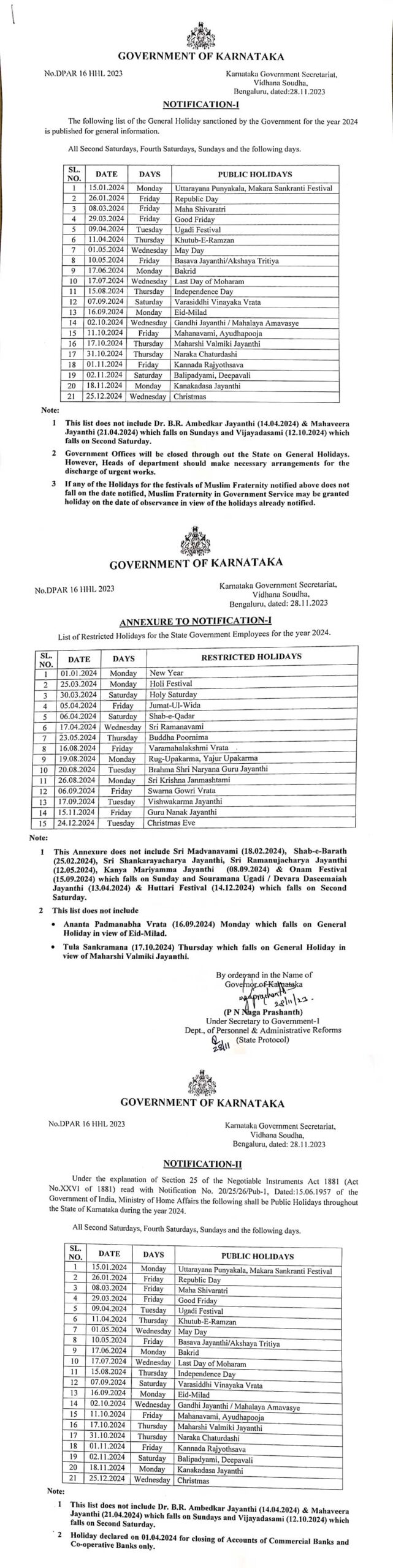 Karnataka Government Holidays 2024 PDF Download