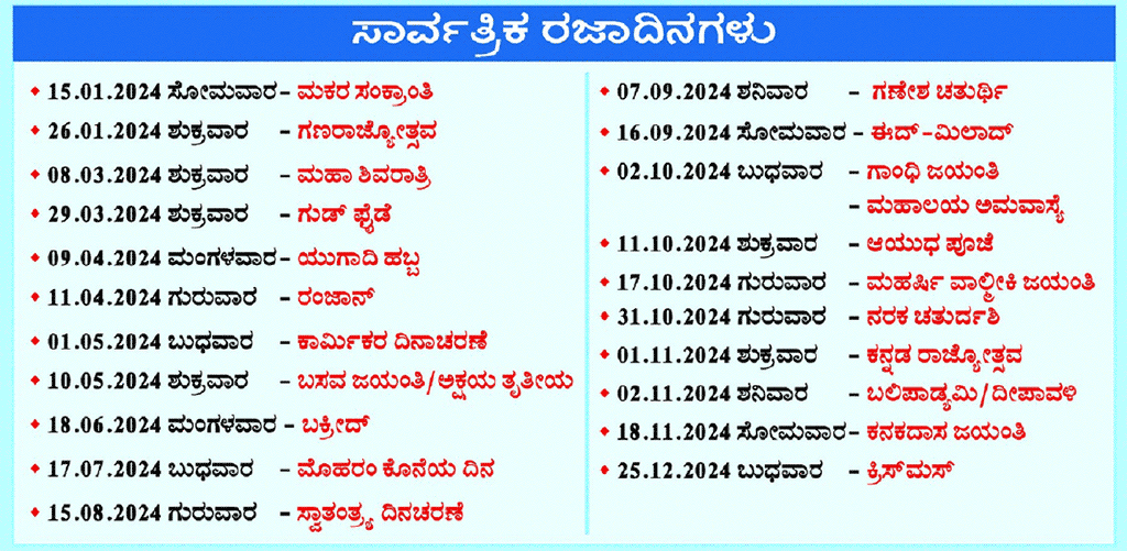 Kannada Public Holidays 2024 