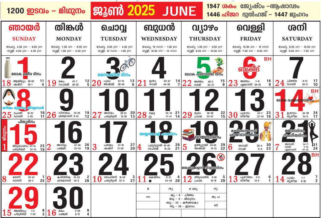 Malayalam Calendar 2025 June