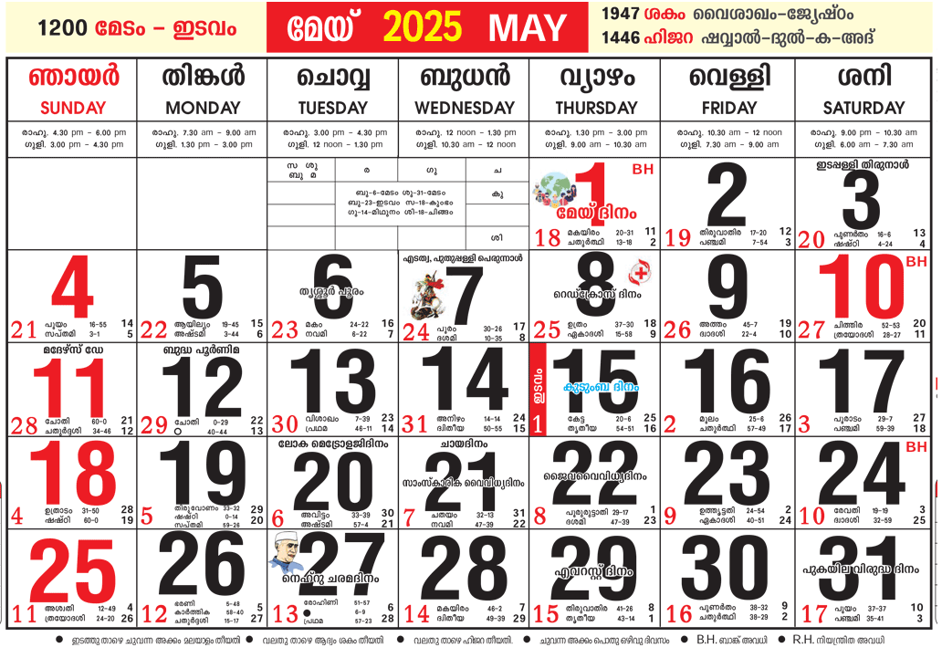 Malayalam Calendar 2025 May