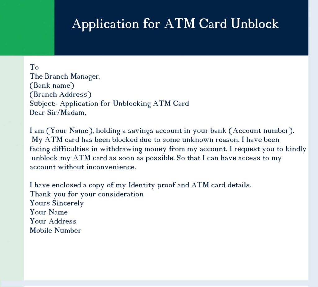Application for ATM Card Unblock