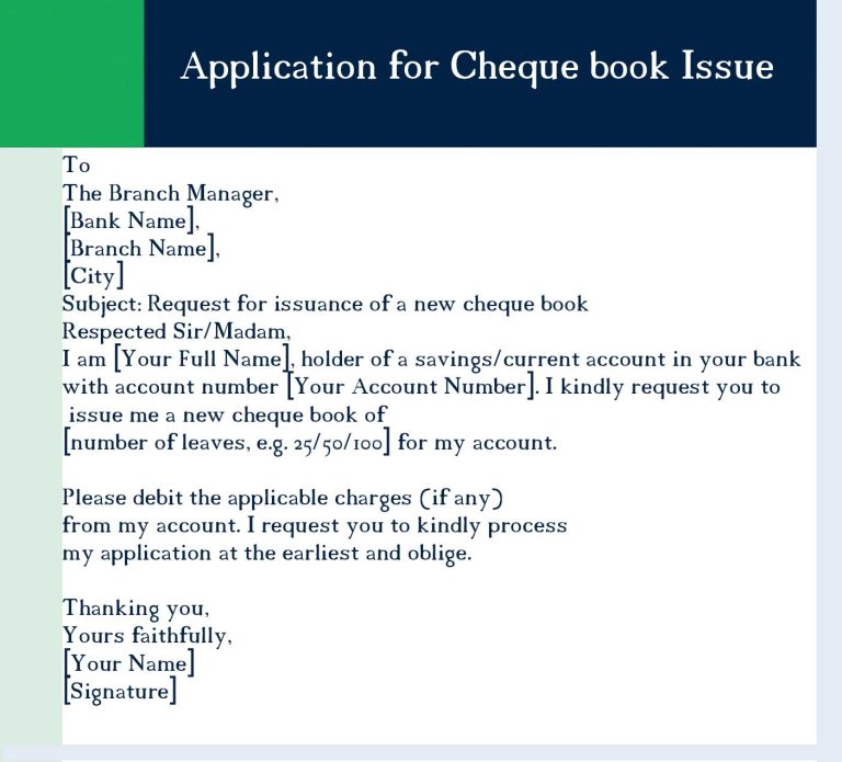 Cheque Issue Form Application for Cheque book Issue