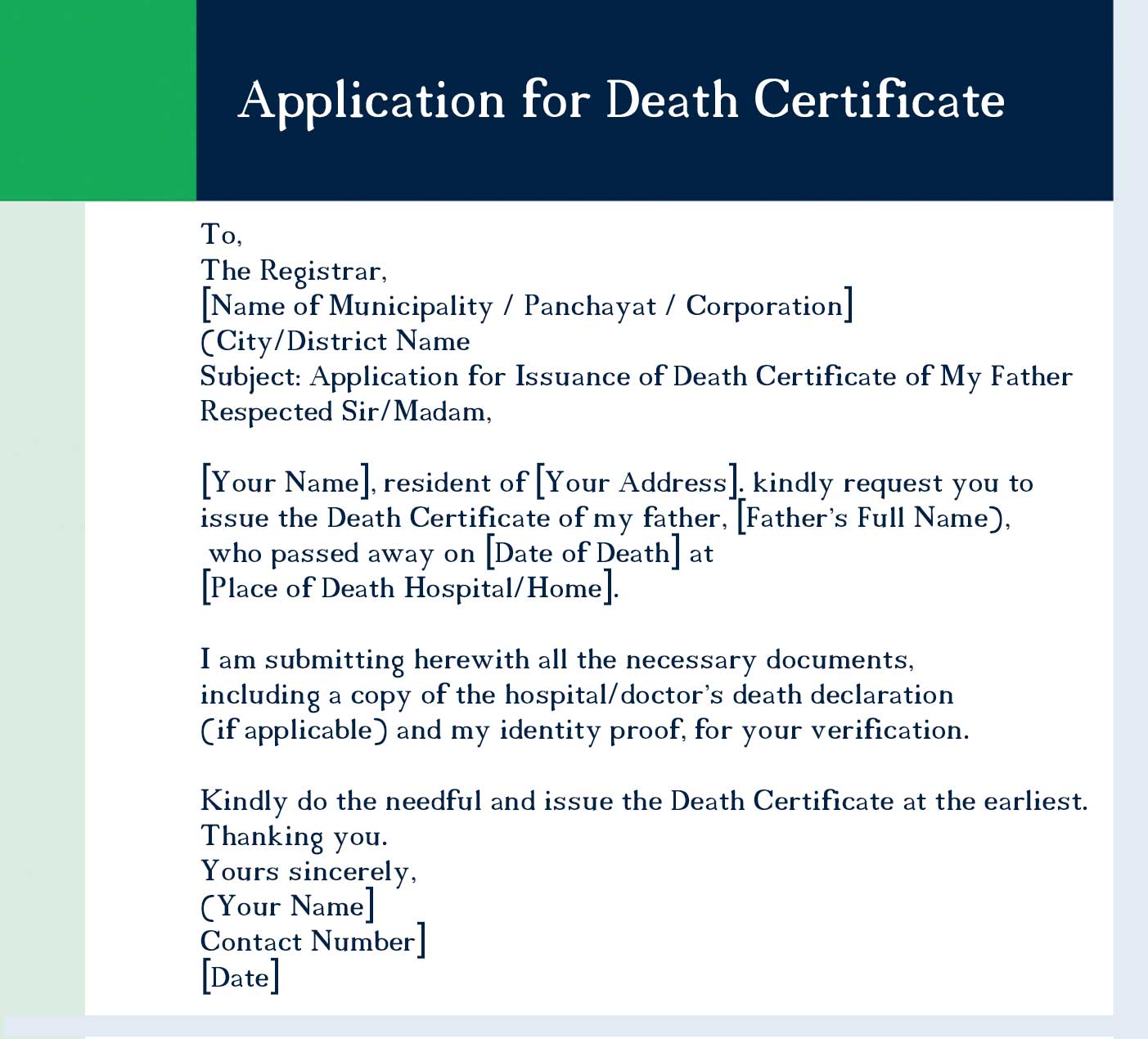 Application for Death Certificate
