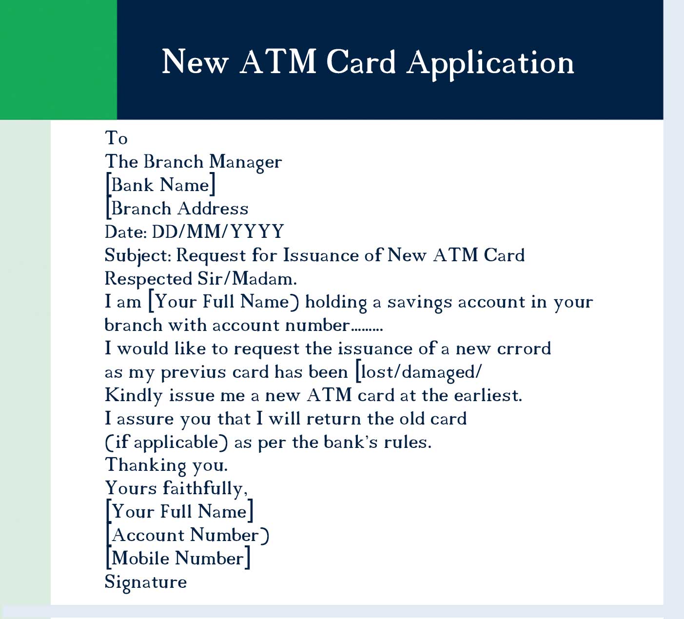 Application for New ATM Card