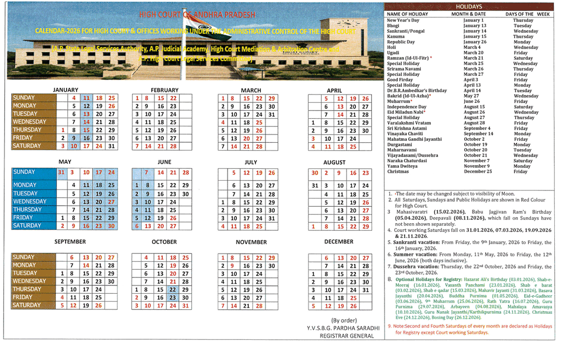 Ap High Court Holidays 2026