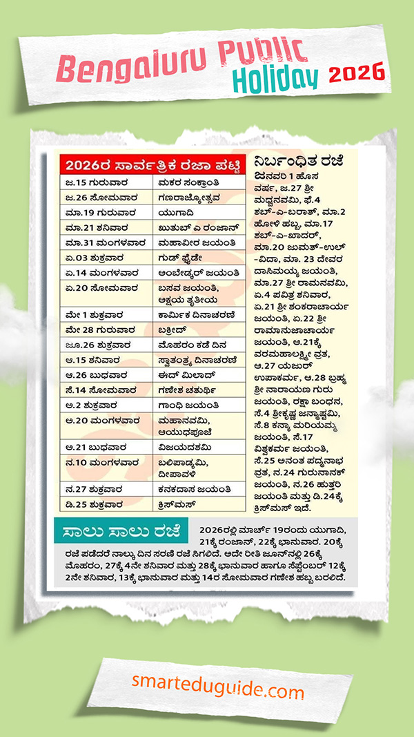 Bengaluru public holiday list 2026