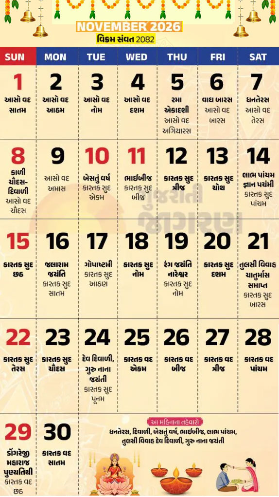 Gujarati Calendar 2026 November