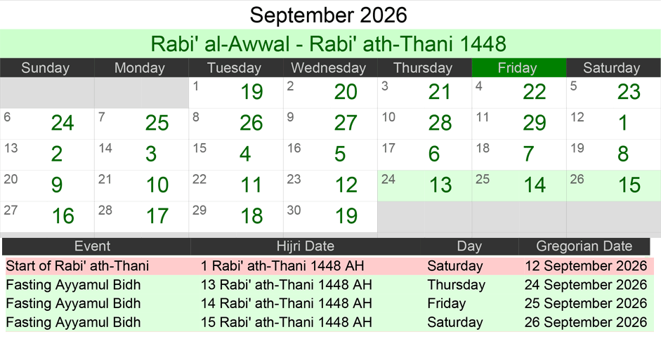 Islamic calendar 2026 September