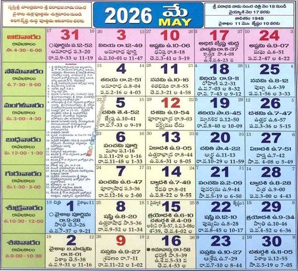 Telugu Calendar May 2026