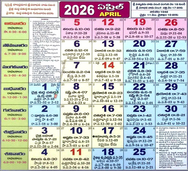 Telugu Calendar April 2026