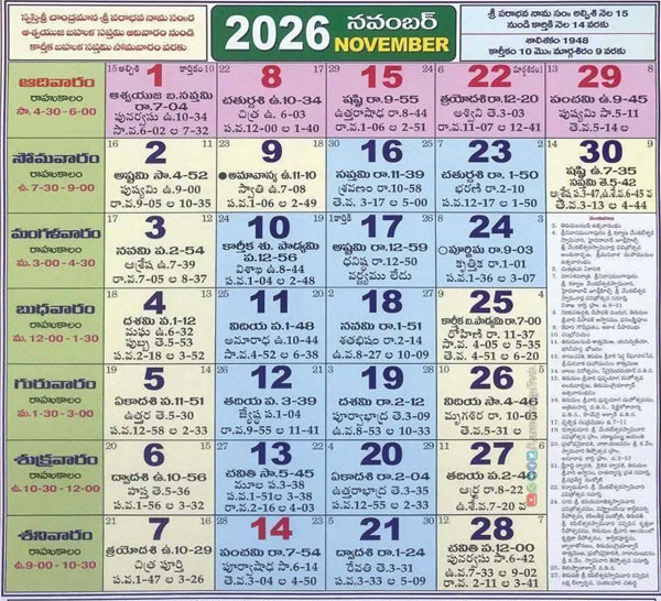 Telugu Calendar November 2026