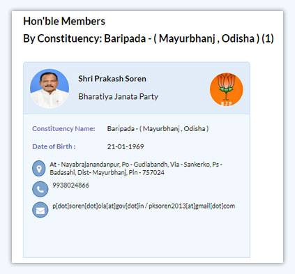 Baripada MLA Shri Prakash Soren