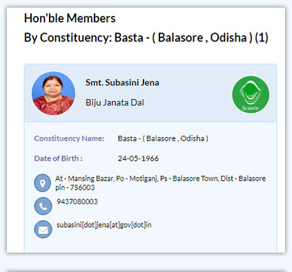 Basta MLA Smt. Subasini Jena