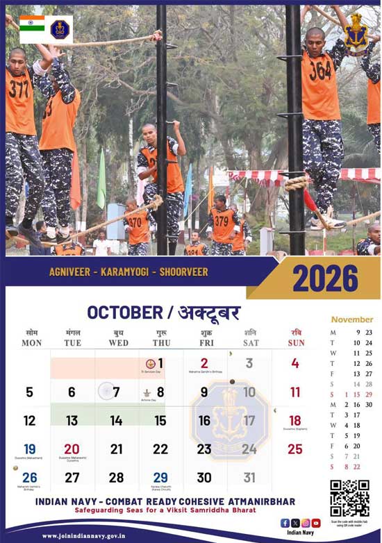 Indian Navy 2026 Calendar October