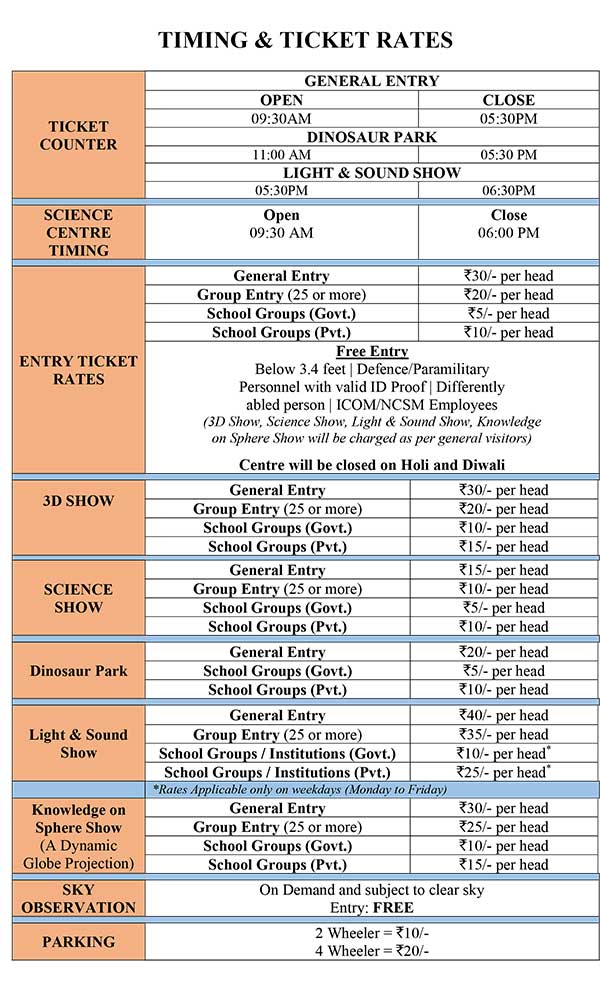 Science Park Bhubaneswar Ticket Price