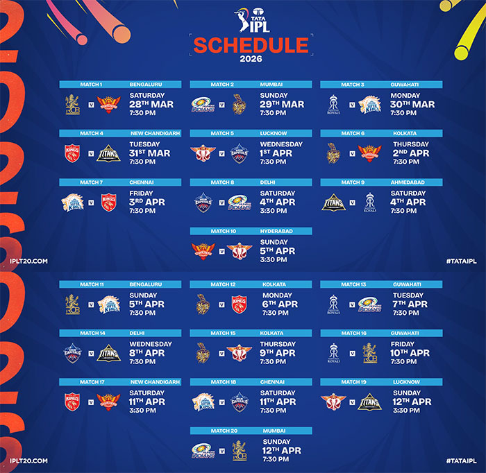 TATA IPL 2026 Match Schedule TATA IPL 2026 Match Schedule