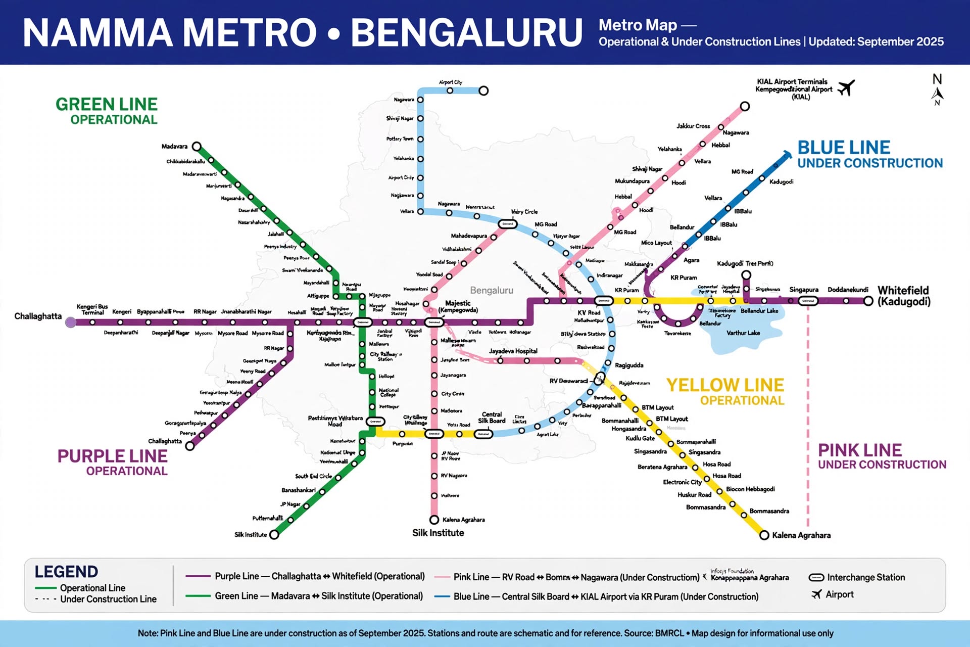 Namma Metro Bengaluru Map as of 2026 Route Map