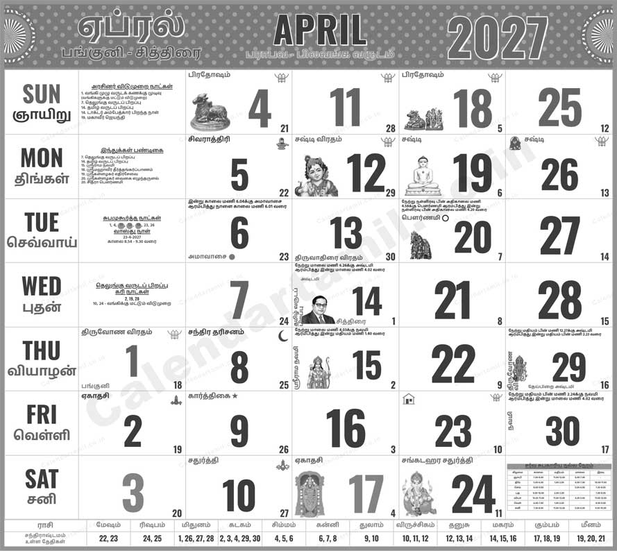 Tamil Calendar 2027 April